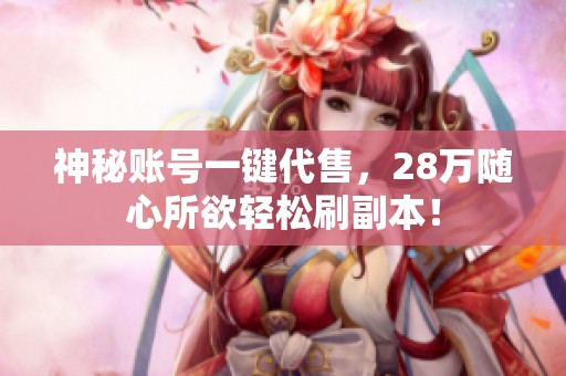 神秘账号一键代售，28万随心所欲轻松刷副本！